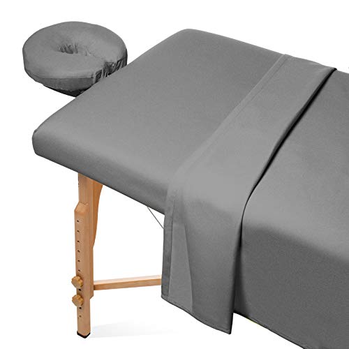 Комплект чаршафи за масаж на масата Saloniture от фланела от 3 теми - Меко Памучно покривалото за лице - Включва Плоски и оборудвани
