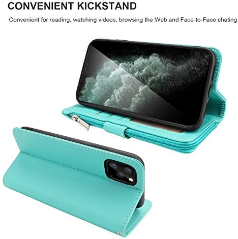 Чанта-портфейл KIHUWEY за iPhone 11 Pro Max от Висококачествена естествена кожа с Джоб за пари с цип, Притежател на кредитна карта и