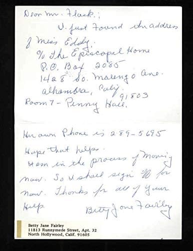 Пощенска Картичка С Автограф На Бети Джейн Фэрли - Футболни Издълбани Подпис