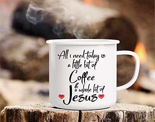 Retreez Всичко, което ми трябва, това е кафе и Религиозен Исус 16 Унции Емайл От Неръждаема Стомана, Метални Кафеена Чаша за къмпинг,