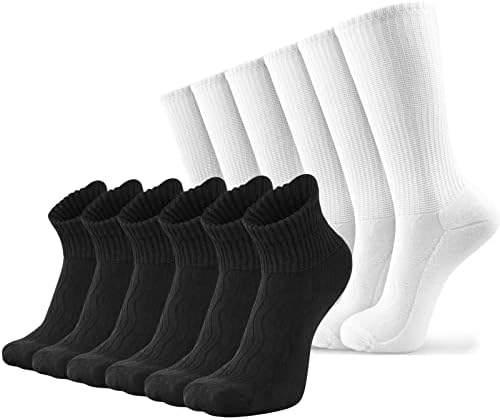 Диабет чорапи LIN за мъже и жени | Екстра широки, без обвързване, (12 опаковки, черно-бели, 10-13)