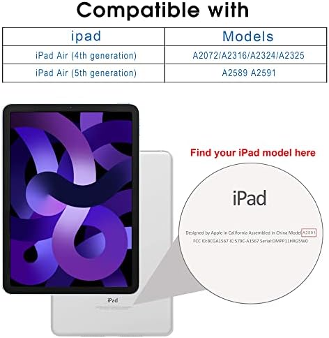 Калъф Arae за iPad 5 Air поколение 10.9 (2022) / Калъф за iPad Air 4 поколение 10.9 (2020 г.) автоматична Функция за събуждане / сън,