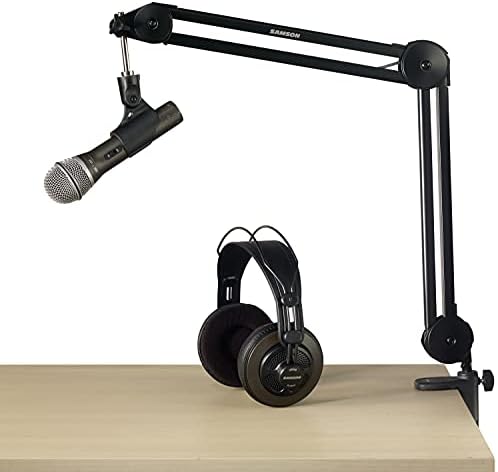 Комплект за подкастинг Samson с динамичен микрофон Q2U USB/XLR, студийными слушалки SR850 и настолна поставка за стрели MBA28