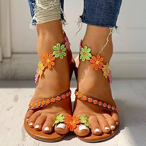 xipcokm/ Дамски Сандали-Espadrilles за момичета с отворени пръсти, добре облечени Лятна Плажна Обувки с цветя, Празнични Сандали На равна