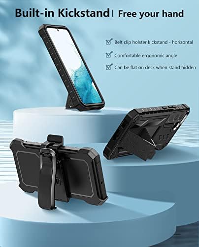Защитен калъф FNTCASE за Samsung Galaxy S22: Защита на военен клас, здрав калъф от падане с кобур на колана си и поставка за крака -