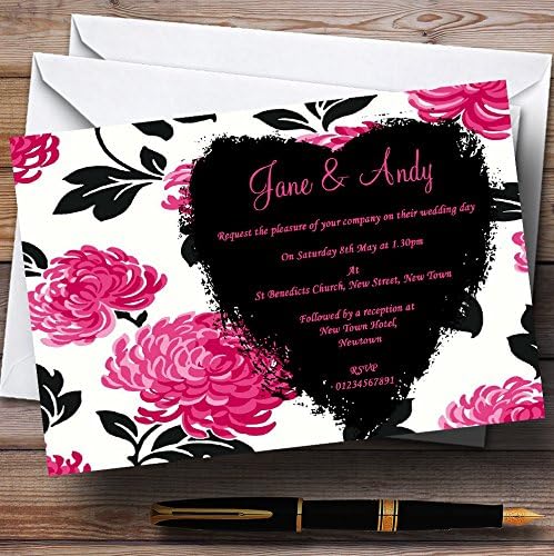 Пощенска картичка Съдържа Красиви Розови Черно-бели Флорални Реколта Персонални Покани за Сватба