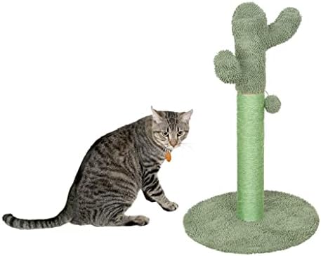 Когтеточка за котки Cactus, за Всички Котки, за Когтеточки за котки в затворени помещения, с Пухкава Зелена Болтающимся Топка