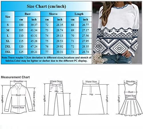 MtsDJSKF Дамски Блузи С дълъг ръкав, Тениски с Кръгло деколте и Графичен Принтом на Ацтеките, Върховете в Западен Стил, Всекидневни Пуловер