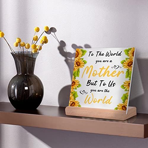 WNNNS Подарък за Деня на Майката за мама, Подаръци за декор на масата за мама, Илюстрация за декор на масата Sunflow с дървена стойка за мама, Подаръци за рожден ден за мама