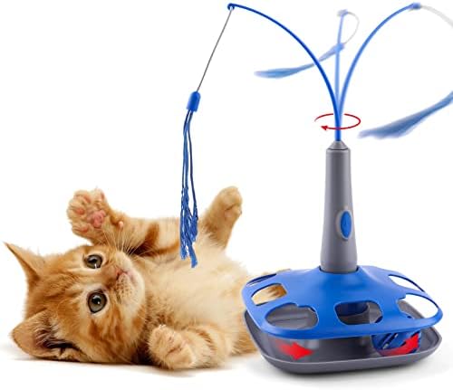 Играчка за котки TIVINIPET с електрически Подвижен Топката и Пискюл, Интерактивна играчка за котки 2 в 1 с автоматична самостоятелна