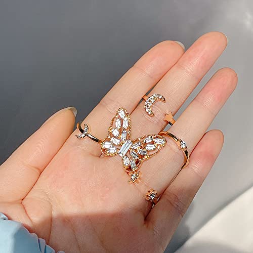 Сладък комплект пръстени с кристали във формата на пеперуда за дами и момичета (стил 1)