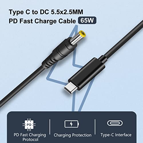UY CHAN 5ft PD Тип C USB-C Штекерный вход за зарядно устройство кабел за постоянен ток 5,5X2,5 мм (3A 65 W) за Паяльника TS100, преносим