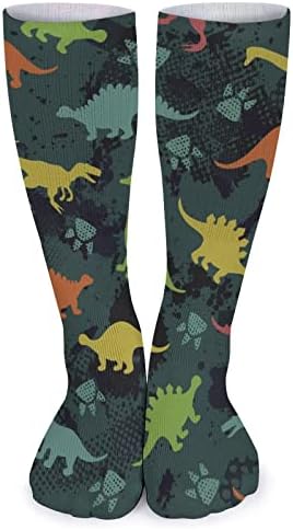 Цветни Спортни Чорапи с Динозаври, Топли Чорапи-Тръби, Високи Чорапи, за Жени, Мъже, Движещи се, Ежедневни Парти