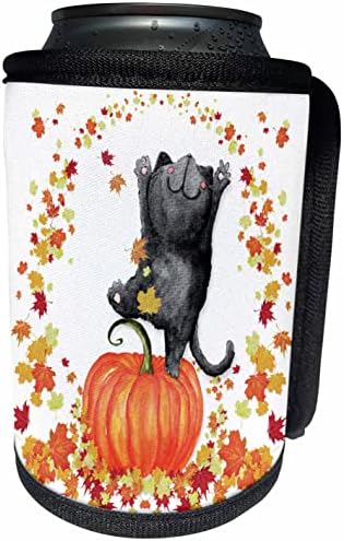 3дРоуз Танцуващата Черна Котка падаща тиква Есента на реколтата. - Опаковки за бутилки-охладители (cc-360902-1)