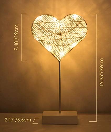 Декоративна Настолна Лампа Lewondr, Led Лампа във формата на Сърце, Нощна Лампа от Памучни Конци за Спални, Настолна Лампа на Батерии
