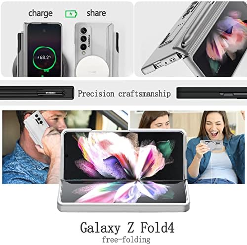 Aiaabq за Samsung Z Fold 4 Case, Калъф Galaxy Z Fold 4 [Защита на панти] с притежателя на дръжка и вградена защитно фолио за екрана,