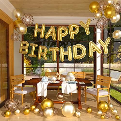 Сияние от Крепированной хартия PartyWoo, 6 Ролки, и Банер с Въздушно Топка Happy Birthday, 16 инча, Златни