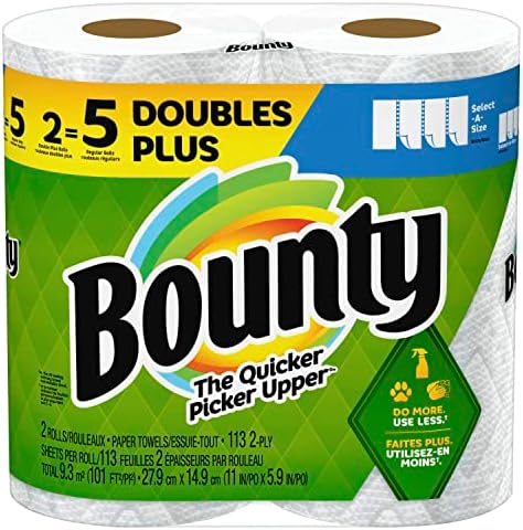 Хартиени кърпи Bounty Select-A-Size, 2 ролка Double Plus, Бели, 2 ролка Double Plus = 5 обикновени роли