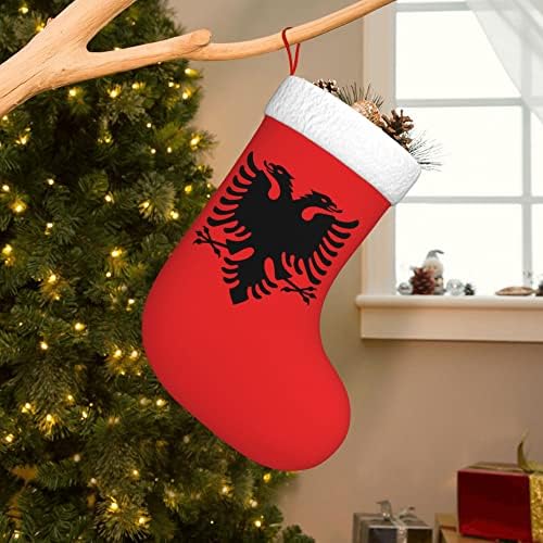 QG ZZX Коледни Чорапи с Бяла Супер Меки Плюшени белезници Знаме на Албания Коледни Чорапи, Коледни Украси Отглеждане