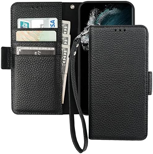 Чанта-портфейл Bocasal за Galaxy S22 Ultra 5G, Естествена Кожа, Поддръжка за Безжично зареждане, RFID Заключване, Флип Калъф, Държач