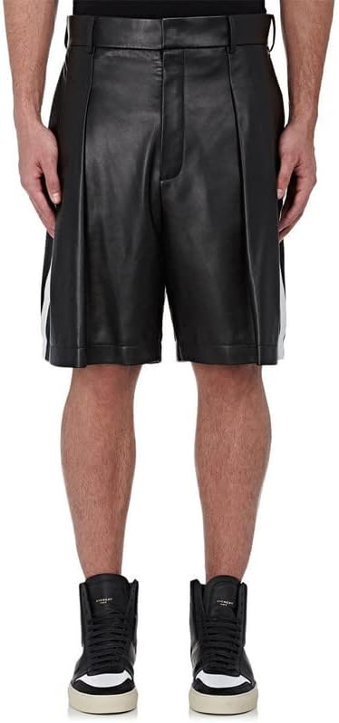 Кожени Тенденция на Мъжки къси Панталони от Овча кожа с Черен Цвят, Трайни Спортни къси Панталони за фитнес, Тренировки, Джогинг LTMS36