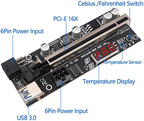 Qksky PCI Express Множител Странично Карта PCIe с Температурен дисплей 1xx16 PCI-E Външен USB 3.0 Адаптер за устройства Майнинга Удължител