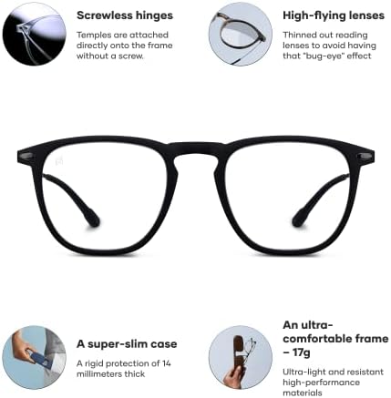 Очила за четене NOOZ Оптика - Квадратна форма - Увеличително Ридеры за мъже и Жени - Дино Model Essential Collection