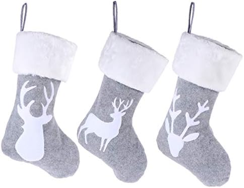 DOITOOL Elk Decor 3 бр. Коледни Чорапи Класически Коледни Чорапи, Очарователни Декоративни Чорапи Чанта Чорапи за Коледно Парти Коледен