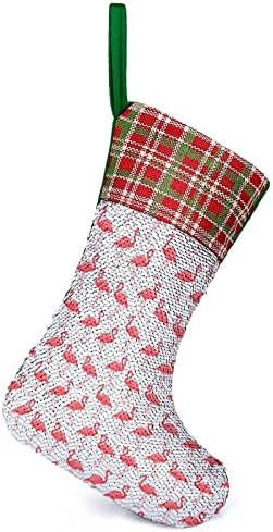 Червено Фламинго Пайети Коледни Празници Чорапи Обратим което променя Цвета си в Магически Състав за Коледно Окачени Чорапи За Камината