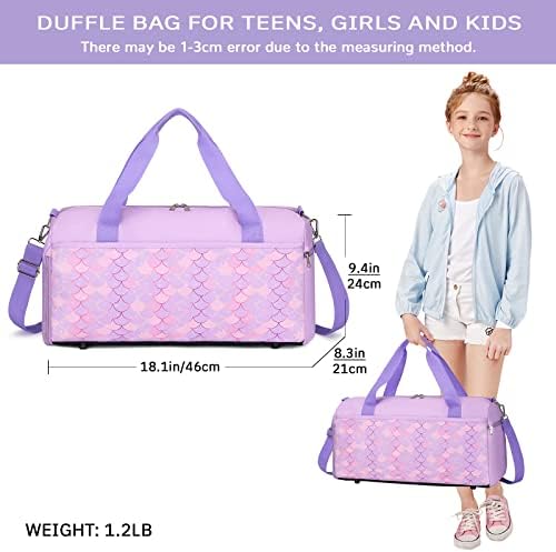 Mygreen/ Детска Спортна чанта за момичета, Пътна чанта за деца, Нощен чанта за Малки момичета, Спортна чанта-русалка за деца, Пътна чанта
