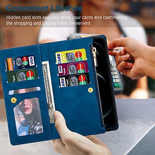 Neiye е Съвместим с Samsung Galaxy A14 5G Чанта-портфейл с RFID заключване Премиум-клас, отделения за карти с цип, Защитен калъф-поставка