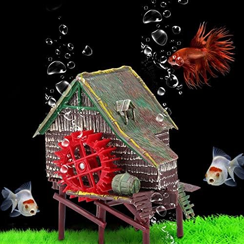 Украса за вашия аквариум MHYFC Waterweed Fish Tank Пейзаж Украса Въздушно Аэрируемая Хижа с Водно колело, Аквариумная Вятърна мелница