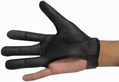 Традиционна Кожена ръкавица за стрелба с лък Ръкавица от естествена кожа (Черна, Средно, за да се носят на дясната ръка)