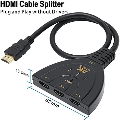 HDMI превключвател 753 4K @ 60Hz, Включете HDMI, 3 в 1, 3 порта за Високоскоростен HDMI Превключвател 4Kx2K HDMI 1.3 b HDCP1.0/1.1 за