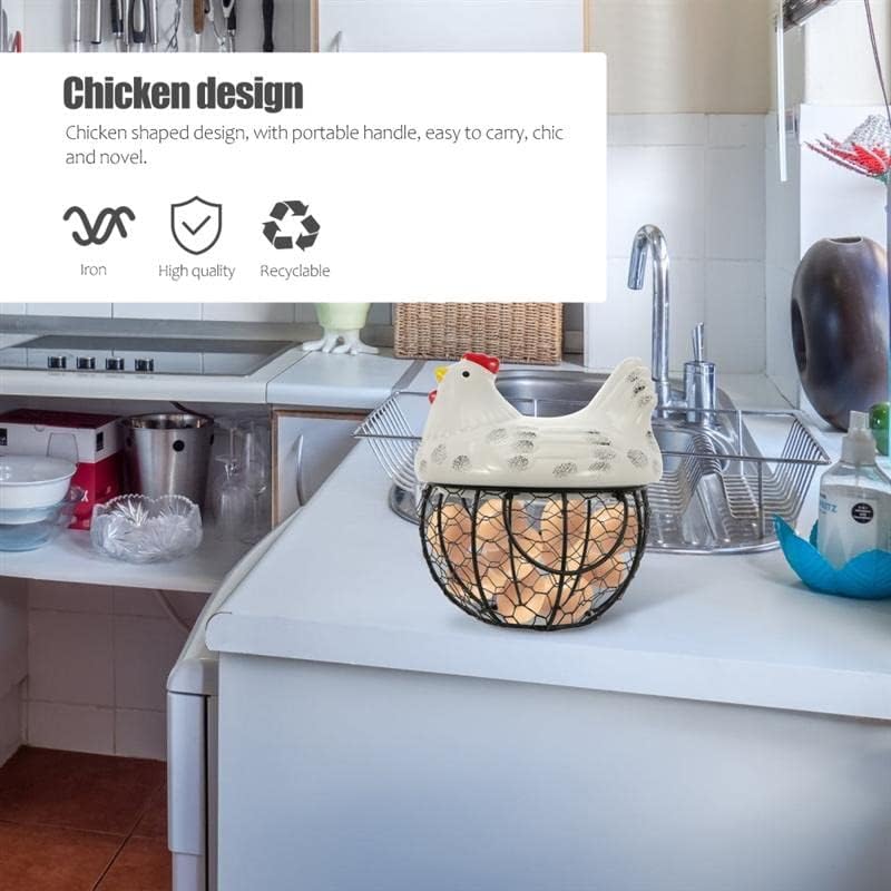 Метална Метална кошница LEIGE с Керамичен Капак за Пилета, Държач за Плодове и Яйца, Декоративни Кухненски Кошница За Съхранение (Цвят: