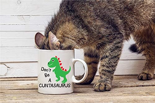 Не бъди Кунтазавром - Керамични кафеена чаша с 11 грама - Забавен подарък под формата на Динозавър, Подаръци за любителите на кафе -