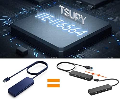 TSUPY USB 3.0 ХЪБ 7 порта USB с дълъг кабел с дължина 3,3 фута, USB-хъб за пренос на данни с устройство, четец за карти SD Micro SD и