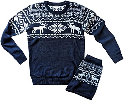 Еднакви пуловери famjamjams за домашни любимци и на собствениците - акрил Празничен коледен пуловер за домашни любимци - Лосове,