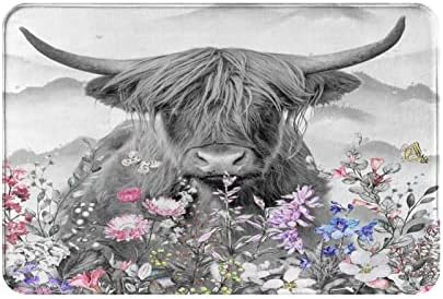 Високият Крава Бик с Цветя, Одноразмерный килимче За Банята, Супер Впитывающий, Быстросохнущий, Нескользящий, От Мек Микрофибър, Плюшени