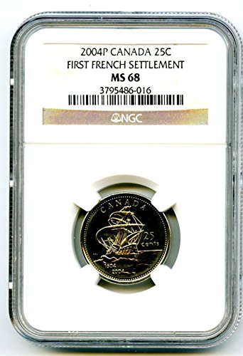 2004 P Канада 25 Цента Първото тримесечие на Френски селища, сертифициран Кралския монетным двор на Канада НАСЕЛЕНИЕ =5 Квартали MS68