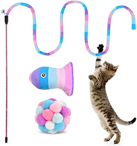 Играчки за котки TUSATIY, 3 опаковки, с Преливащи се цветове Играчки за Котки, книга въже обработват за Котки и Топка за Котки с Камбана