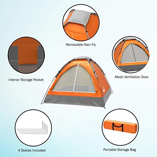 Палатка за къмпинг, за 2 човека - Включва и дъждобран и чанта за пренасяне – Лесна градинска шатра за разходки или плаж от Wakeman Открито