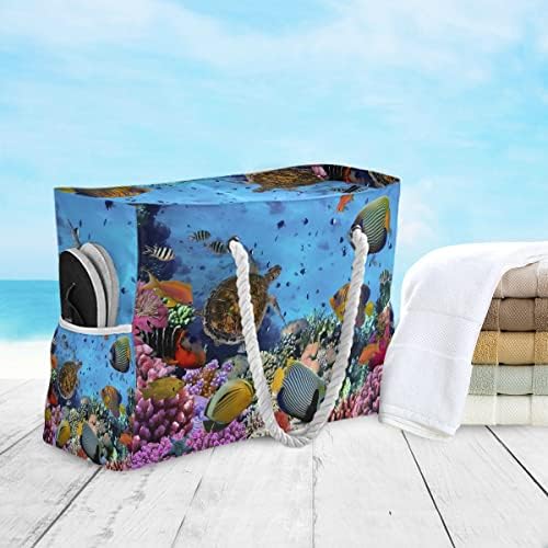 Плажна Чанта ALAZA, Цветни Пътни Чанти с Коралов Риф, с Много Риба и Морски Костенурки, за къмпинг и Упражнения