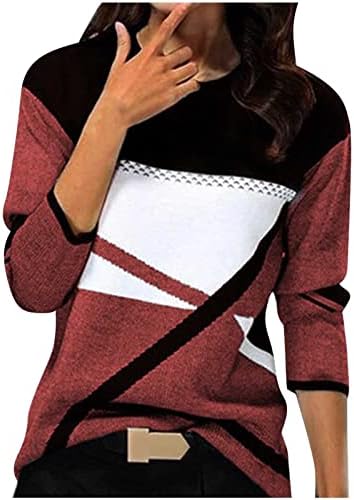 Дамски Есенен Hoody с дълъг ръкав в цвят Блок, Кръгъл Отвор, Простроченная Контрастен Цвят Тениска с Дълъг ръкав