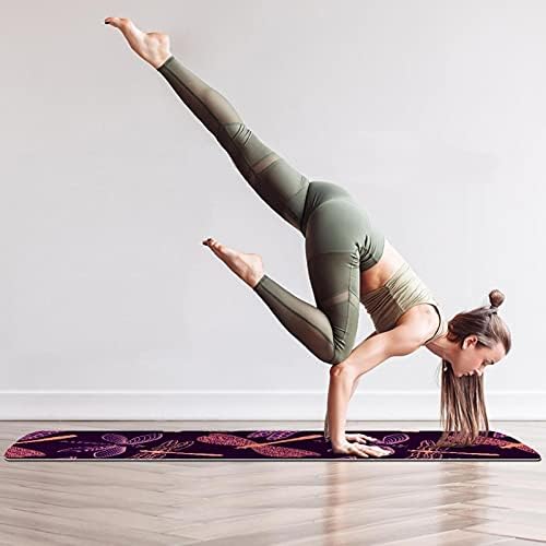 Дебел нескользящий постелката за йога и фитнес 1/4 с лилаво принтом под формата на водни Кончета за практикуване на Йога, Пилатес и фитнес