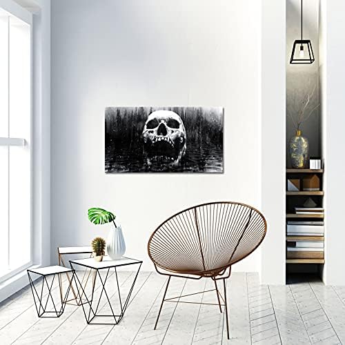 DuoBaorom Голям Черно-бял Череп Платно Стенно Изкуство Абстрактен Хелоуин е Ден на мъртвите Картина с виртуален скелет Печат върху Платно