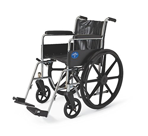 Инвалидна количка Medline Excel 2000, широка седалка 18 см, фиксирани подлакътници, по цялата дължина, постоянни поставка за крака, хромирана рамка