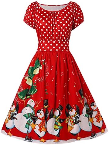 TWGONE Коледни дрехи за Жени, Дрехи в Стил на 1950-те Години, Къси Ръкави, Реколта Коктейлни Рокли за Партита, Люлки, Рокли за Чай