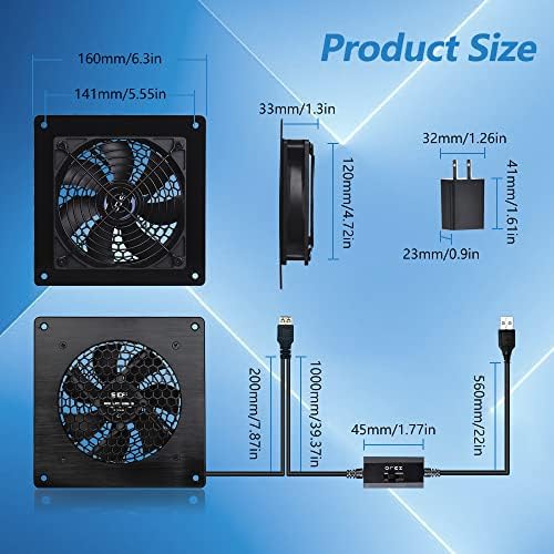 SCCCF USB Cabinet 120 ММ Вентилатор Система Тихи охлаждащи вентилатора 6 с възможност за регулиране на скоростта, за AV-камери за домашно кино (2 опаковки)