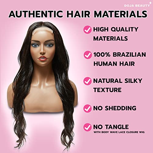 Перука от човешки косъм с вълнообразни предната част на DOJA BEAUTY, плътност 150% за черната жени (20 инча)
